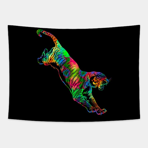 Tiger Abstract Colour Silhouette Art Tapestry by Mazz M