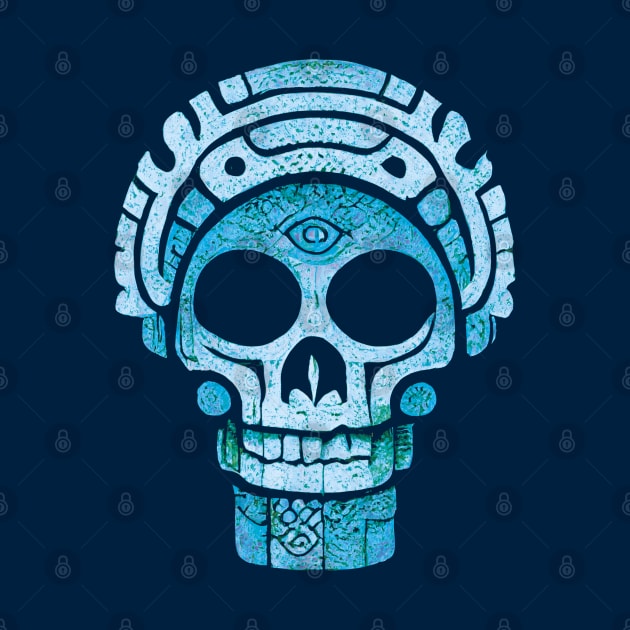 Mayan Blue Tribal Skull by TMBTM