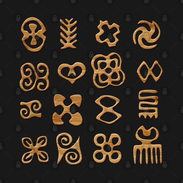 Carved Wood Adinkra Symbols Print by Braznyc