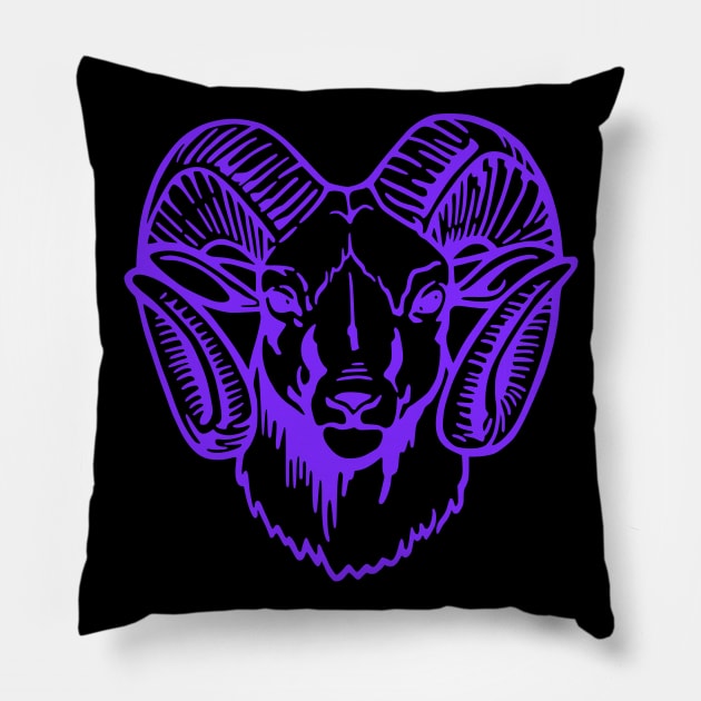 Mascot Head of a Ram (Drawing - Illustration) Han Purple Pillow by Semenov