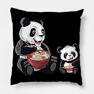 Panda,Mommy panda and baby panda eats ramen,ramen lover Pillow