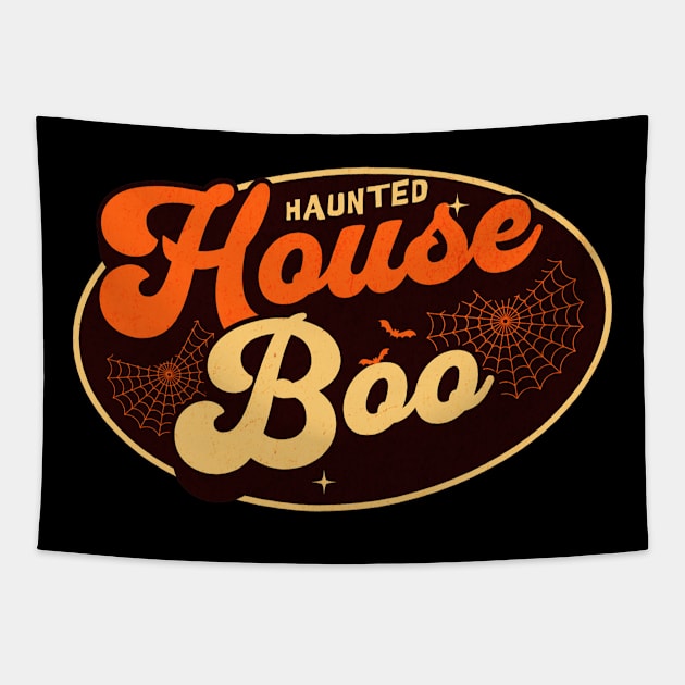 Haunted House Boo Halloween Design Tapestry by TeeTrendz