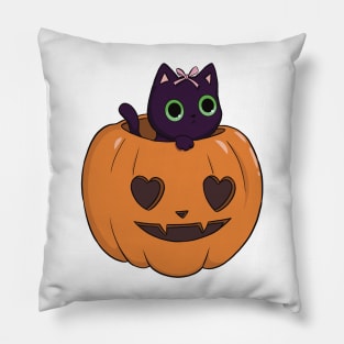 orange pumpkin black cat heart halloween coquette dollette Pillow