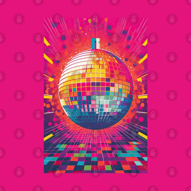 Retro Disco Ball in Pink - Trendy 80s Style T-Shirt Design by laverdeden