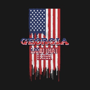 State of Georgia Patriotic Distressed Design of American Flag With Typography - Land That I Love T-Shirt