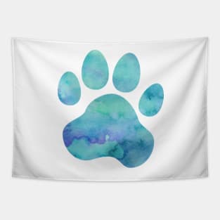 Dark Teal Watercolor Paw Print Tapestry