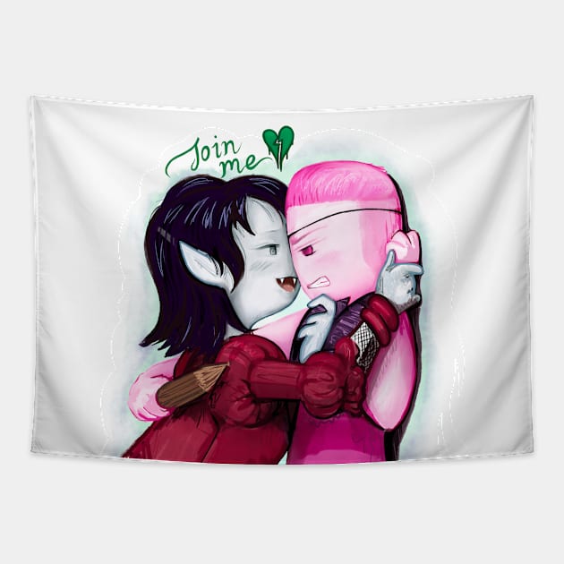 "Join me" - Vamp world Marceline (the Star) and Bonnibel, Adventure Time / Fionna and Cake fan art Tapestry by art official sweetener