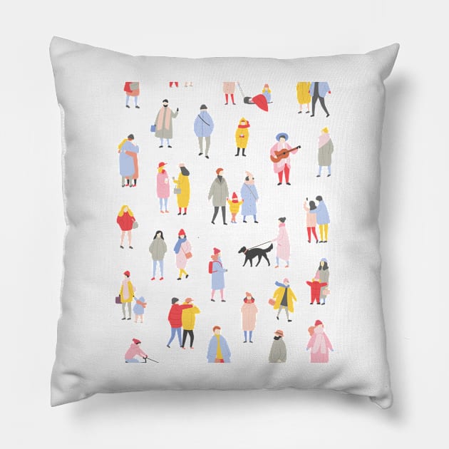 Crowd of people winter Pillow by MamaO1