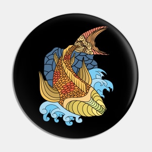 Golden koi fish illustration doodle Pin