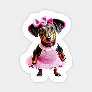 Glamour Pup: Dachshund in Pink Tutu and Lipstick Tee Magnet