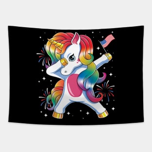 Americorn Dabbing Unicorn USA American Flag Patriotic Tapestry