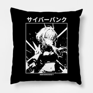 Cyberpunk Girl Manga Aesthetic Goth Grunge Black Pillow