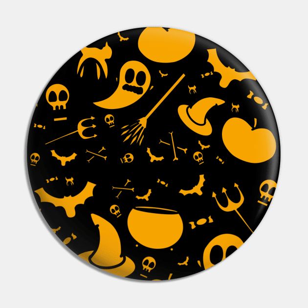 Halloween Pattern Pumpkins Ghosts Spooky Cats Bats Skull Pin by BazaBerry