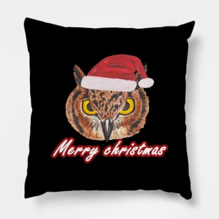 Christmas owl in a santa hat Pillow