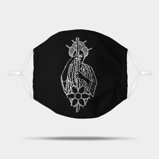 Tattoo Samurai Geisha Girl Samurai Mask Teepublic My tattoo artist freehanded the background with his own design, and really only kept the coil on the dragon, as he styled it more traditionally than hanzo's actual sleeve. teepublic
