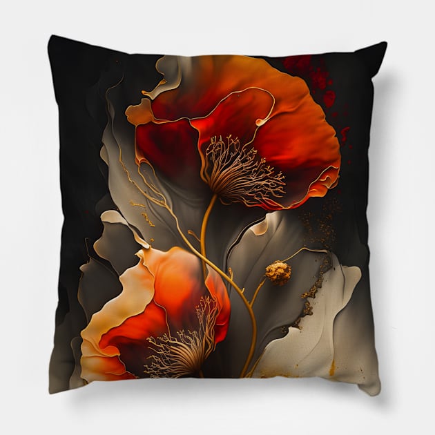 Painted Poppies 03 Pillow by Mistywisp