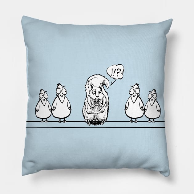 For The Birds Funny Squirrel Pillow by Shawnsonart