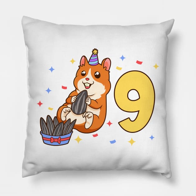 I am 9 with hamster - kids birthday 9 years old Pillow by Modern Medieval Design