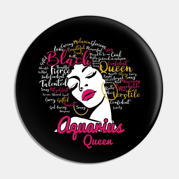 Aquarius Queen Funny Birthday Gift for Black Women Girl Pin by easleyzzi