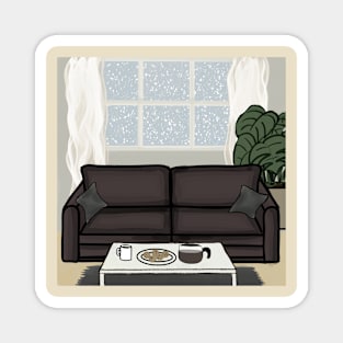 Living room in a snowy day Magnet