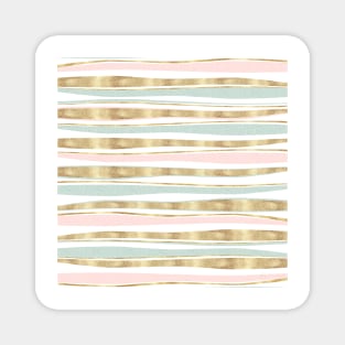 Cute Gold Stripes Doodles Pink Design Magnet