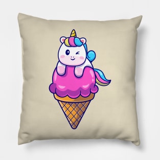 Cute Unicorn On Ice Cream Cone Cartoon Pillow