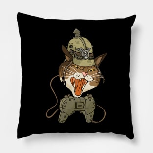 angry gamer cat. german helmet. Pillow