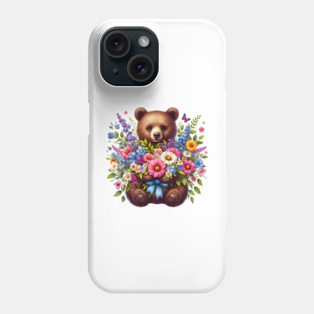 A brown bear decorated with beautiful colorful flowers. Phone Case by CreativeSparkzz