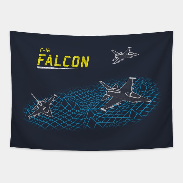 Vintage F-16 Falcon Fighter Jet Tapestry by patrickkingart