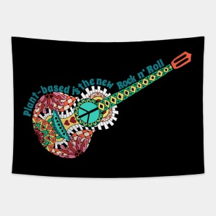 Cool Retro Guitar Design for Plant-based Vegetarian Vegan Tapestry