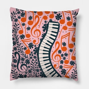 Piano Keyboard and Music Notes Pillow