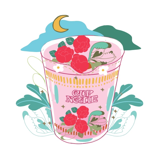 Nissin Ramen Cup Noodle Peony Flowers Pop Art by Dear Fawn Studio