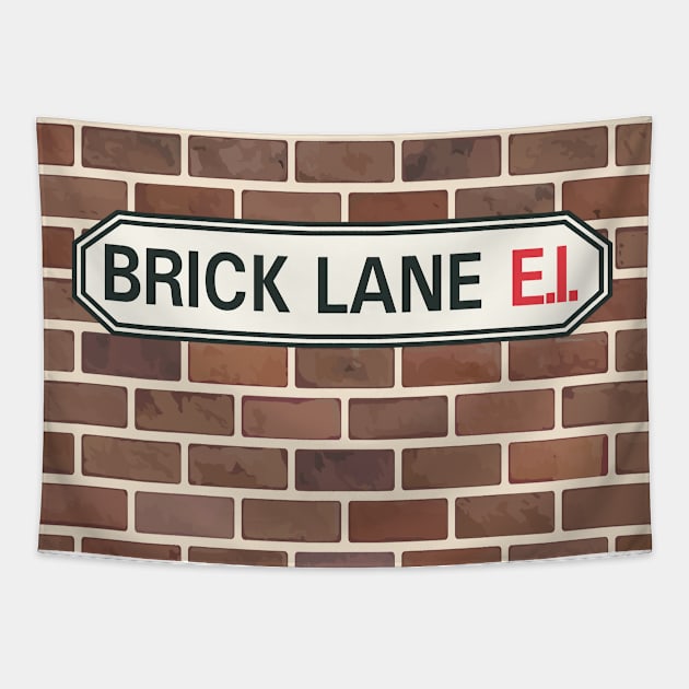 Brick Lane Street Sign on Wall Tapestry by kolakiss