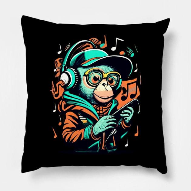 Monkey Music Colourful Musicians Animal Theme Animal Jungle Art Monkey Pillow by click2print