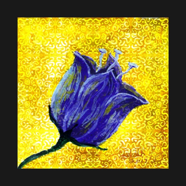 purple tulip on yellow with swirls and dots by DlmtleArt