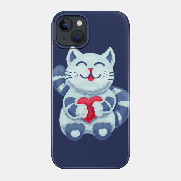 Cute Blue Kitty With Heart In Love - Cat Love - Phone Case