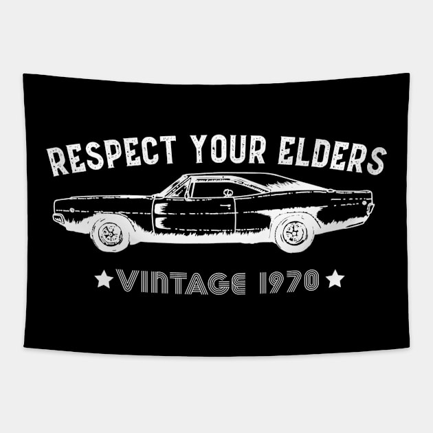 Respect your elders vintage Tapestry by Sloop