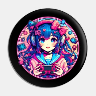 Cute kawaii gamer girl Pin