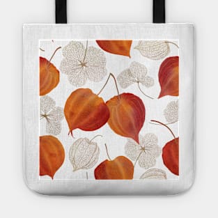 Colorful autumn Physalis flowers buds. Cape gooseberry flowers and leaves structure. Golden berry watercolor illustration. Tote