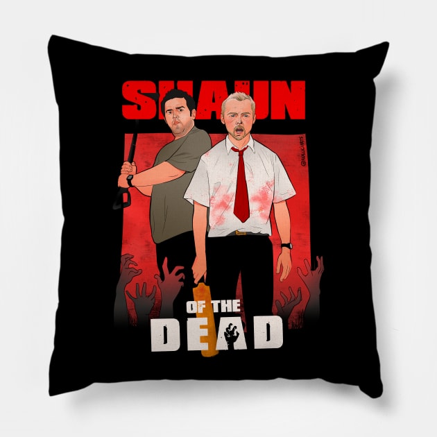 Shaun and Ed ready to kill zombies Pillow by @akaluciarts