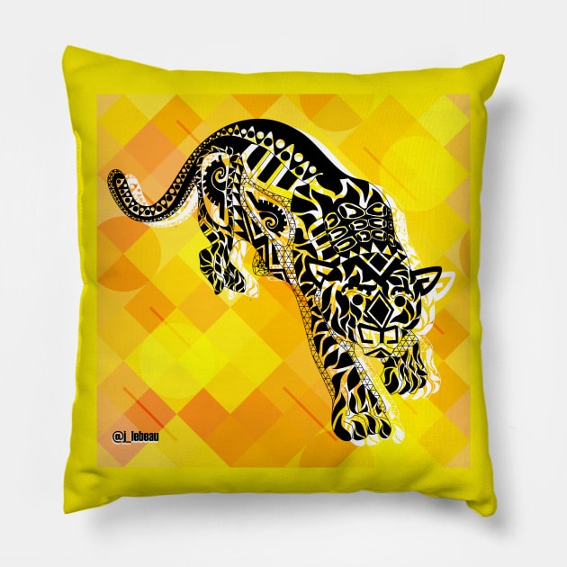 golden jaguar ecopop Pillow by jorge_lebeau