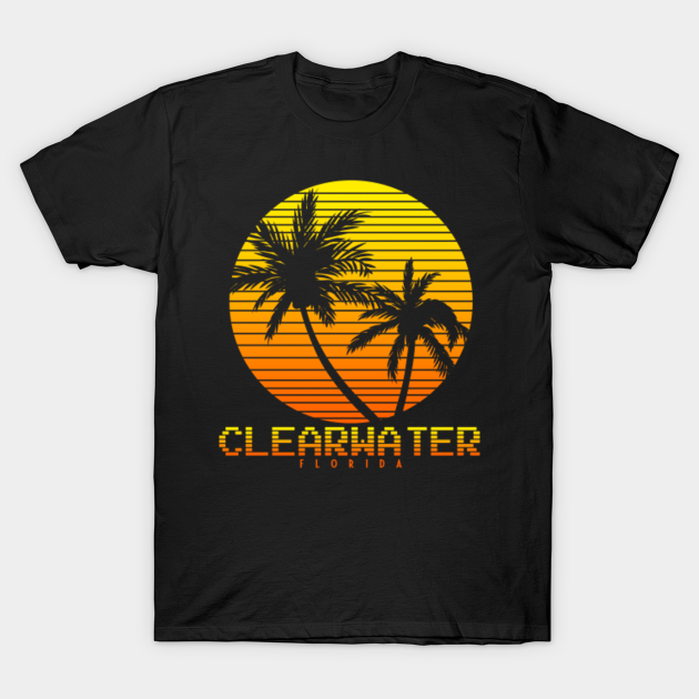 Retro Vintage Clearwater City Florida Sunset Beach Palm Tree - Clearwater Florida Gift - T-Shirt