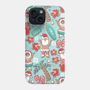 Mele Kalikimaka Hawaiian Christmas gingerbread cookies // pattern // aqua background Phone Case