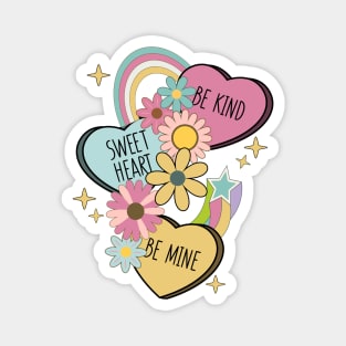 Retro Groovy Conversation Hearts - Be Kind Sweetheart Be Mine Magnet