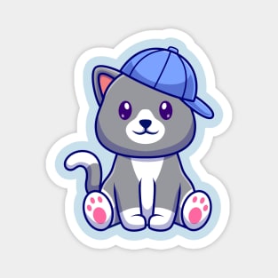 Cute Cat Sitting With Hat Cartoon Magnet