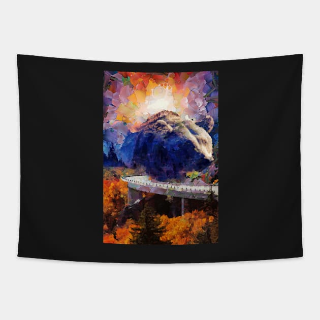 Big mountain bear on highway Tapestry by Ariela-Alez