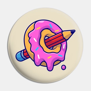 Donut And Pencil Cartoon Pin