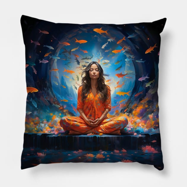 Fish Dreams, Spiritual Aquatic Meditation Pillow by Nebula Nexus