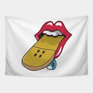 Glossy red lips skateboard tongue Skateboarding Tapestry