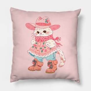 Cottagecore Cat Pink Cowgirl Hat Pillow